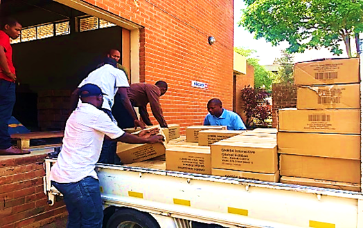 Update Oct. 20, 2022 -  72 boxes of Chichewa and English Bibles.  Image