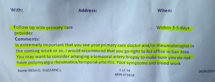 Update Continued ER Report and Dr Visit Image