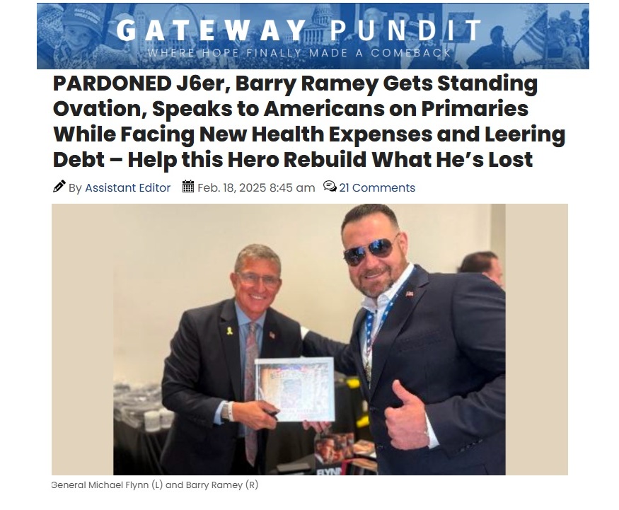 Update PARDONED J6er, Barry Ramey Gets Standing Ovation, Speaks to Americans on Primaries While Facing New Health Expenses and Leering Debt – Help this Hero Rebuild What He’s Lost Image