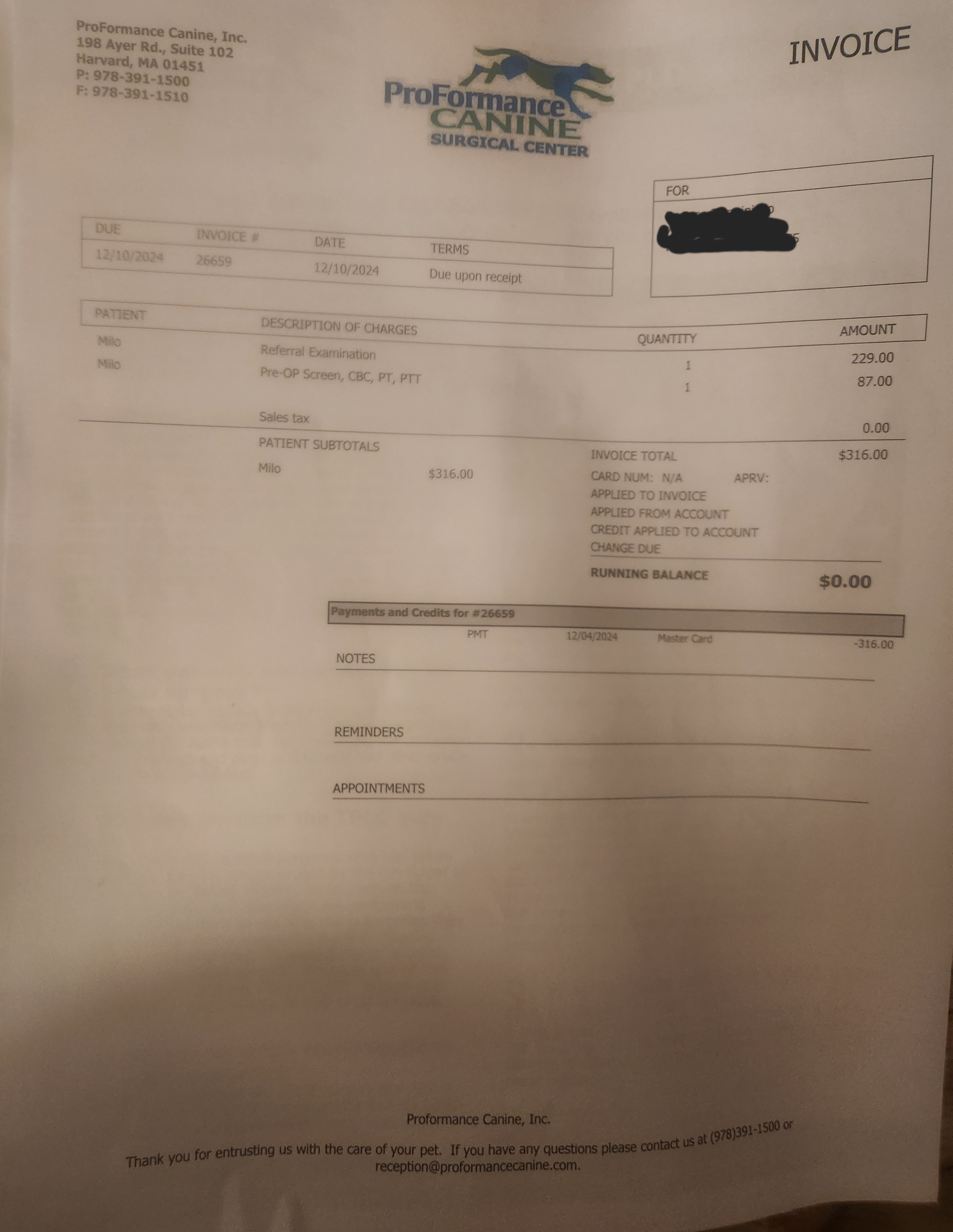 Update Receipt from today's consult with the orthopedic surgeon 12/10/24 Image